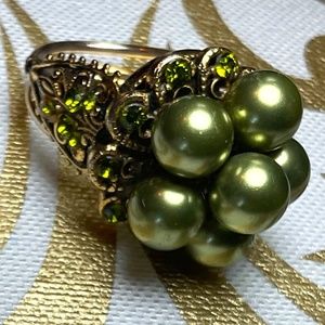 Stunning Murano Glass W/Crystals Statement Ring - Handmade 1 of a kind Sz 7